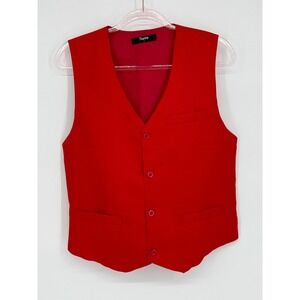 Toptie Red Formal Vest Men's Size S V-Neck Button Front Pocket Detail